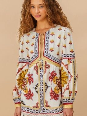 FARM Rio Cream Mini Dress with Red and Yellow Floral Print